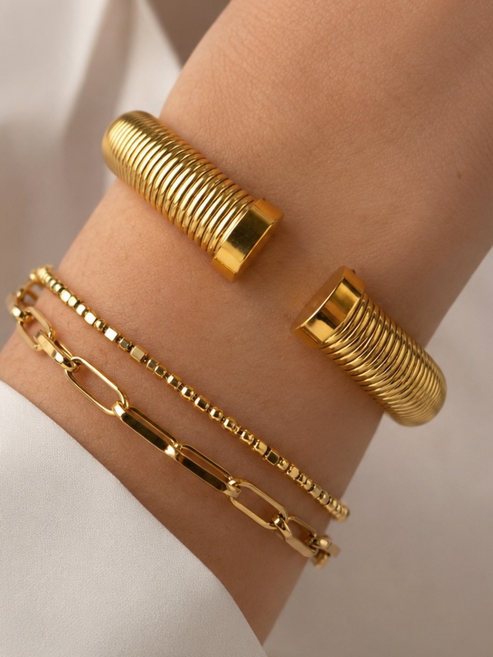Gold Coil Cuff Bracelet Adjustable Plain Bangle